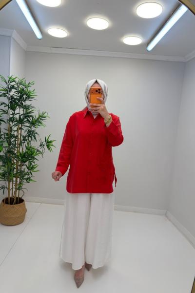 Mia Tensel Gömlek Kırmızı
