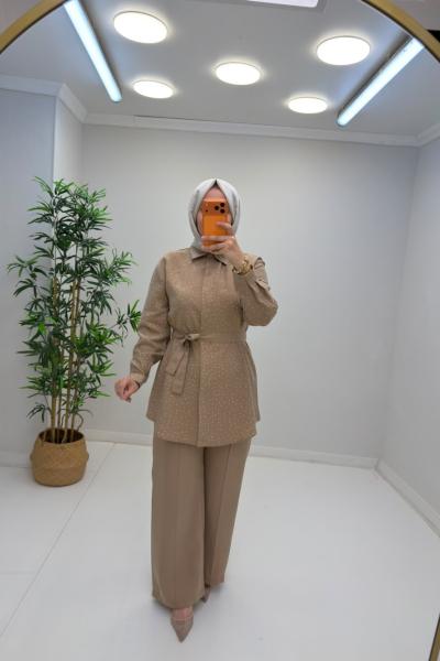 Tensel Taşlı Takım  Bej