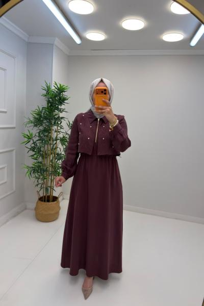 Aren Belden Ayarlamalı Elbise Mürdüm