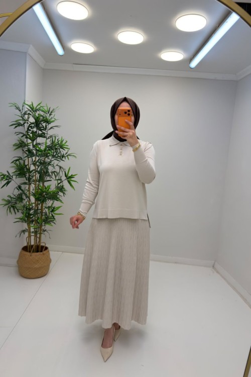 Lisa Merserize Etekli Takım Krem
