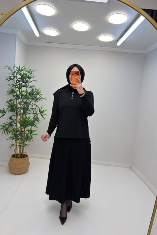 Lisa Merserize Etekli Takım Siyah