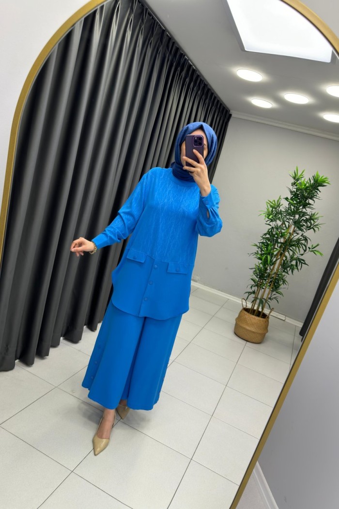 Paçası Çıtçıtlı Takım Gök Mavi