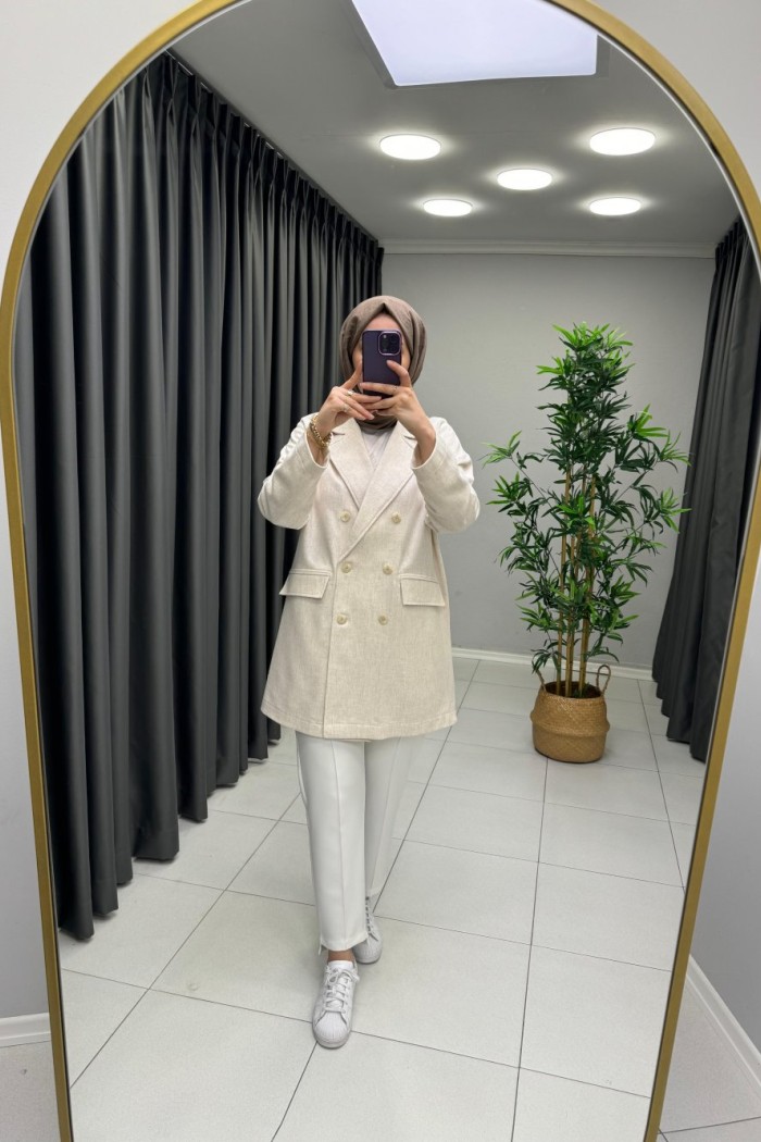 Keten Blazer Ceket Taş Rengi