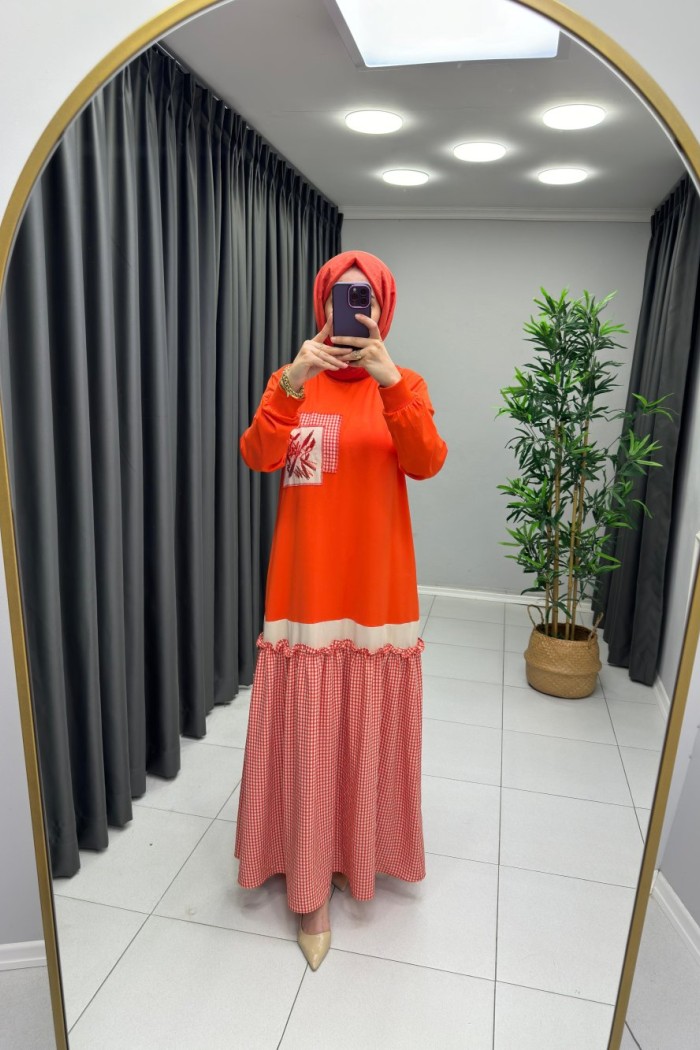 Sweat Detaylı Elbise Turuncu