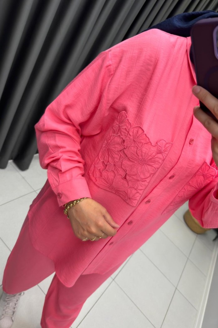 Sofya Gömlekli Cep Detaylı  Takım Pembe