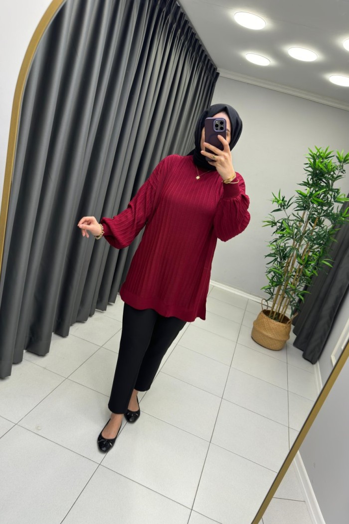Nill Örme Triko Tunik Bordo