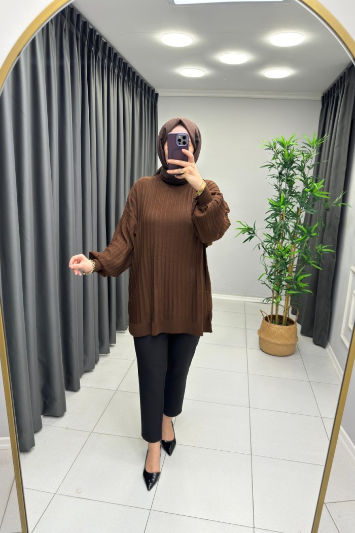 Nill Örme Triko Tunik Acı Kahve