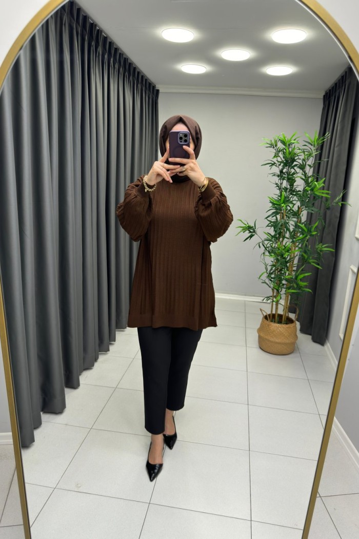 Nill Örme Triko Tunik Acı Kahve