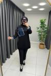 Kot Detaylı Puane Sweat  Siyah