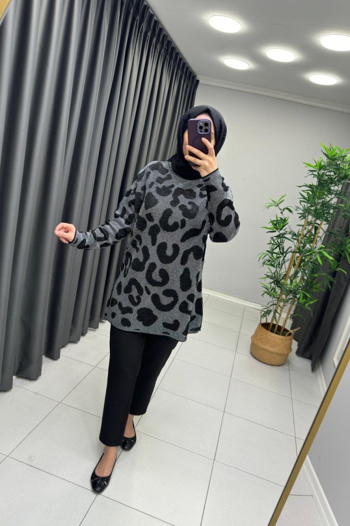 Simli Triko Tunik Siyah