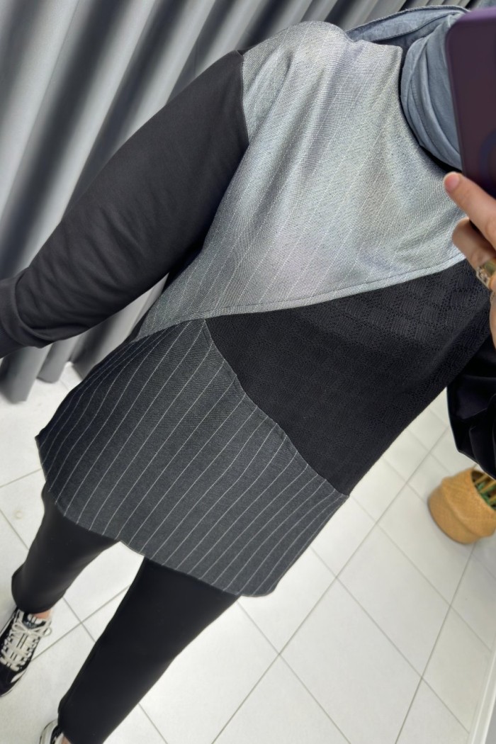 Kumaş Detaylı Puane Sweat  Siyah