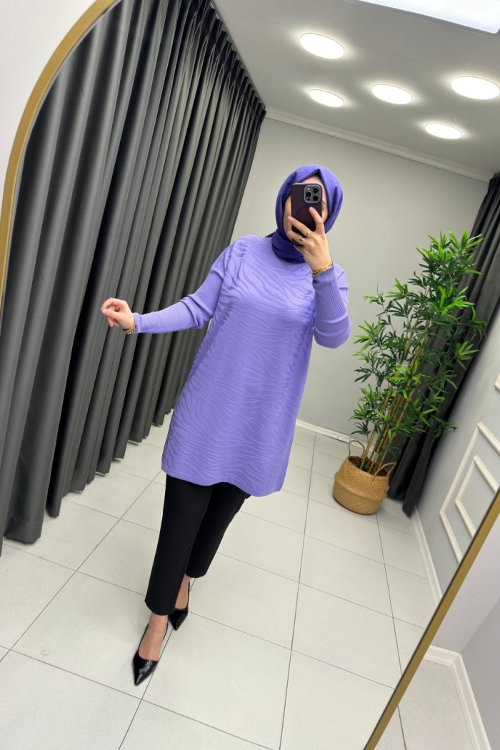 Zebra Desen Merserize Tunik Lila