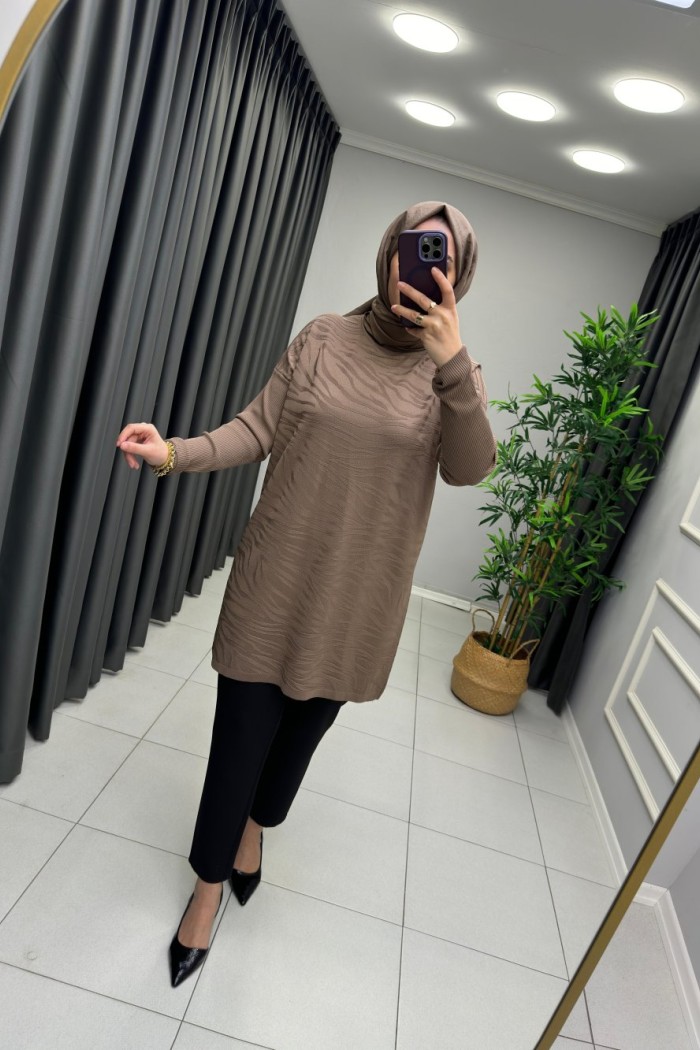 Zebra Desen Merserize Tunik Vizon