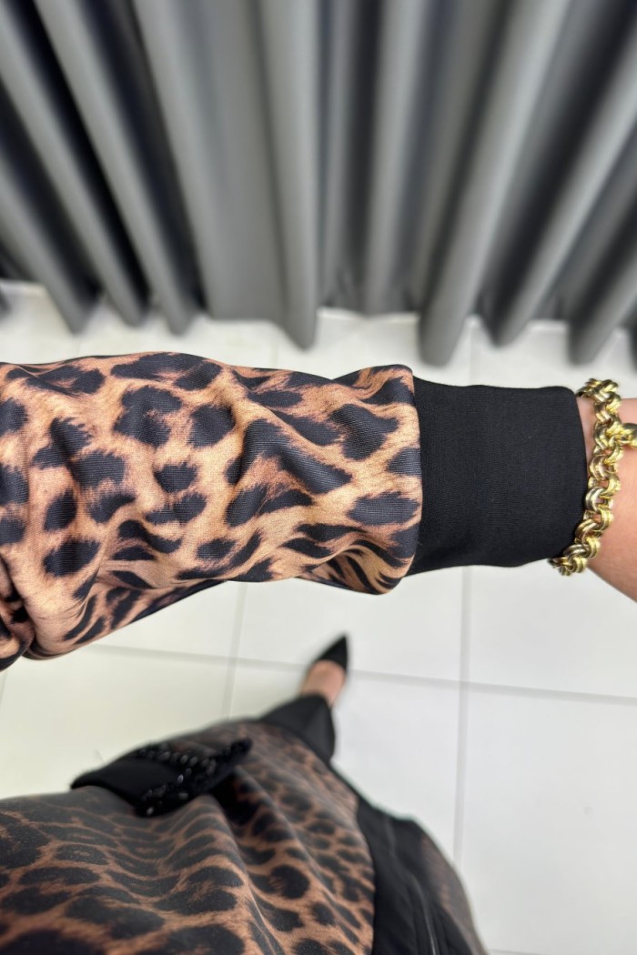 Leopar Desen Takım  Siyah