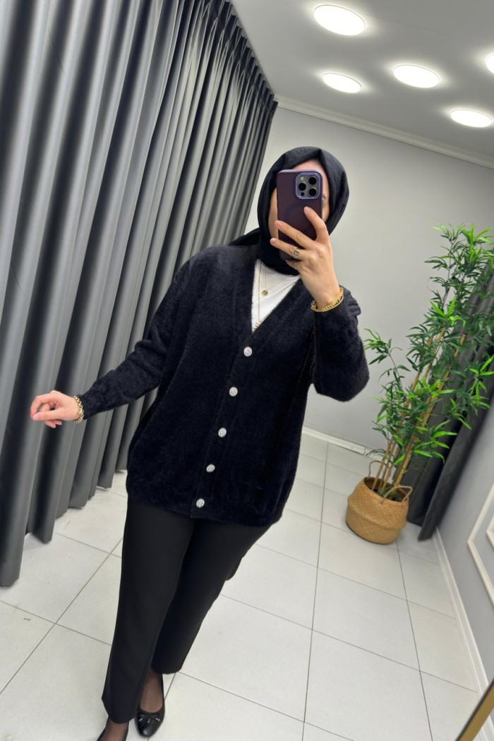 Peluş Angora Hırka Siyah