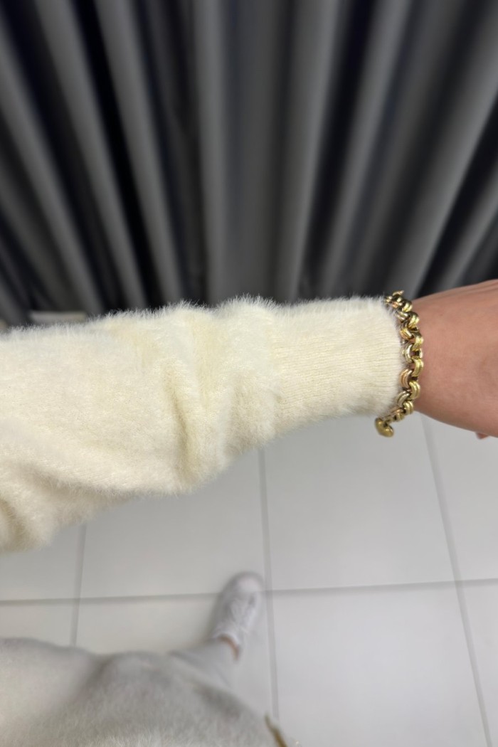 Peluş Angora Hırka Krem