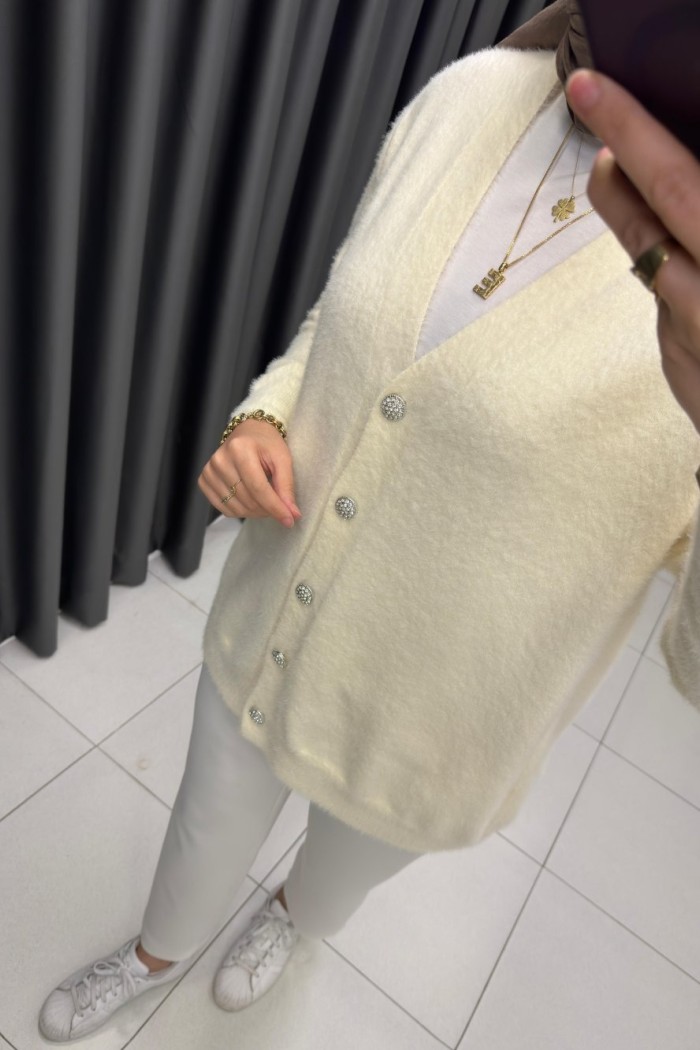 Peluş Angora Hırka Krem