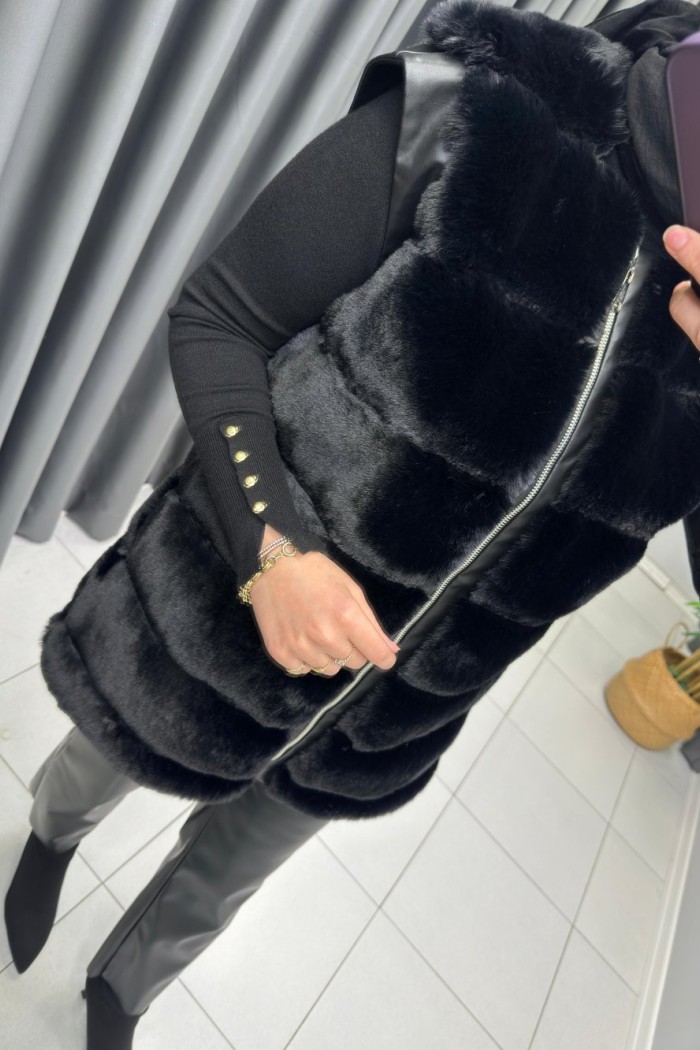 Premium Kalite Ahu Peluş Yelek  Siyah