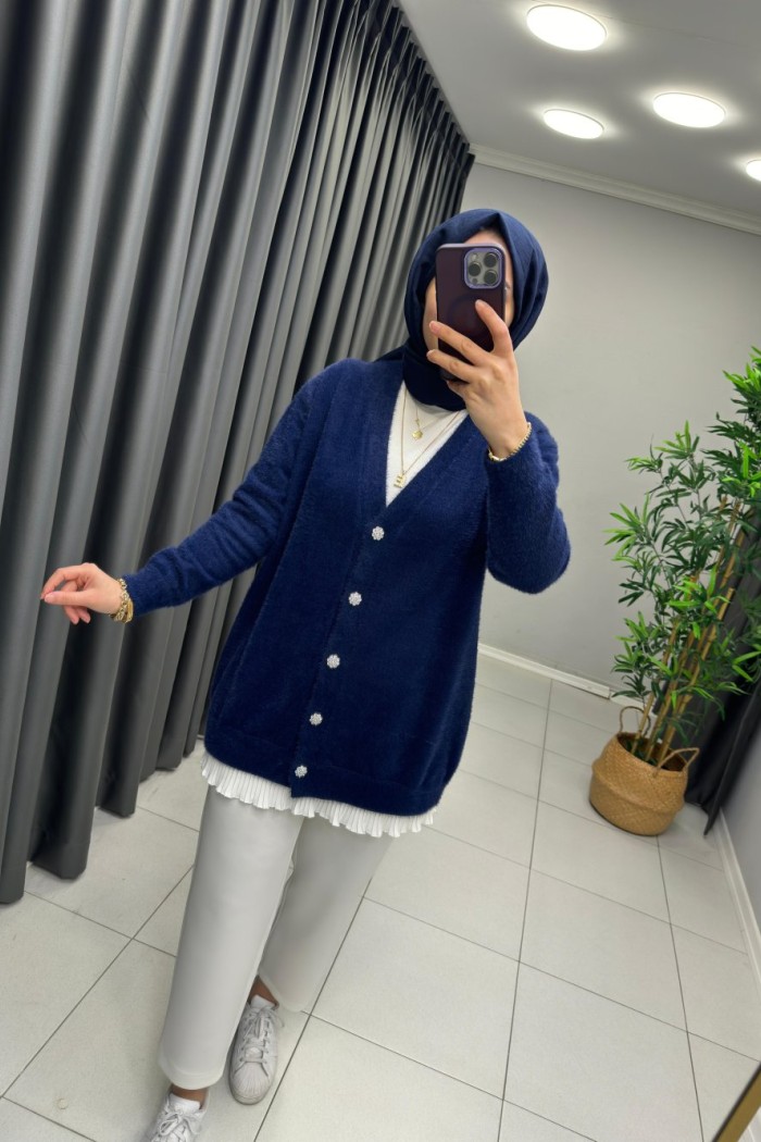 Peluş Angora Hırka Lacivert