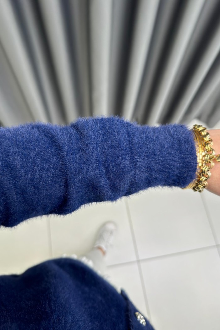 Peluş Angora Hırka Lacivert