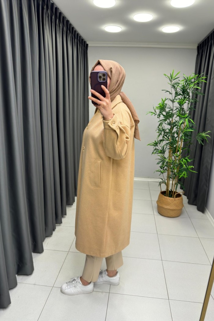 İkoll Düğmeli Keçe Kaban  Camel