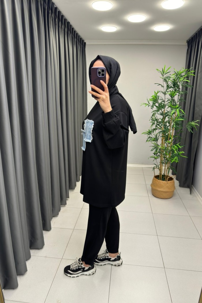 Levidor Denim Garni Detaylı Takım Siyah