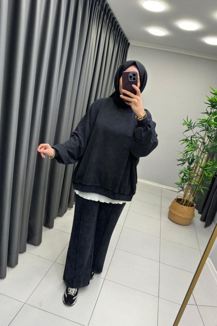 Oversize Batik Desen Takım  Siyah