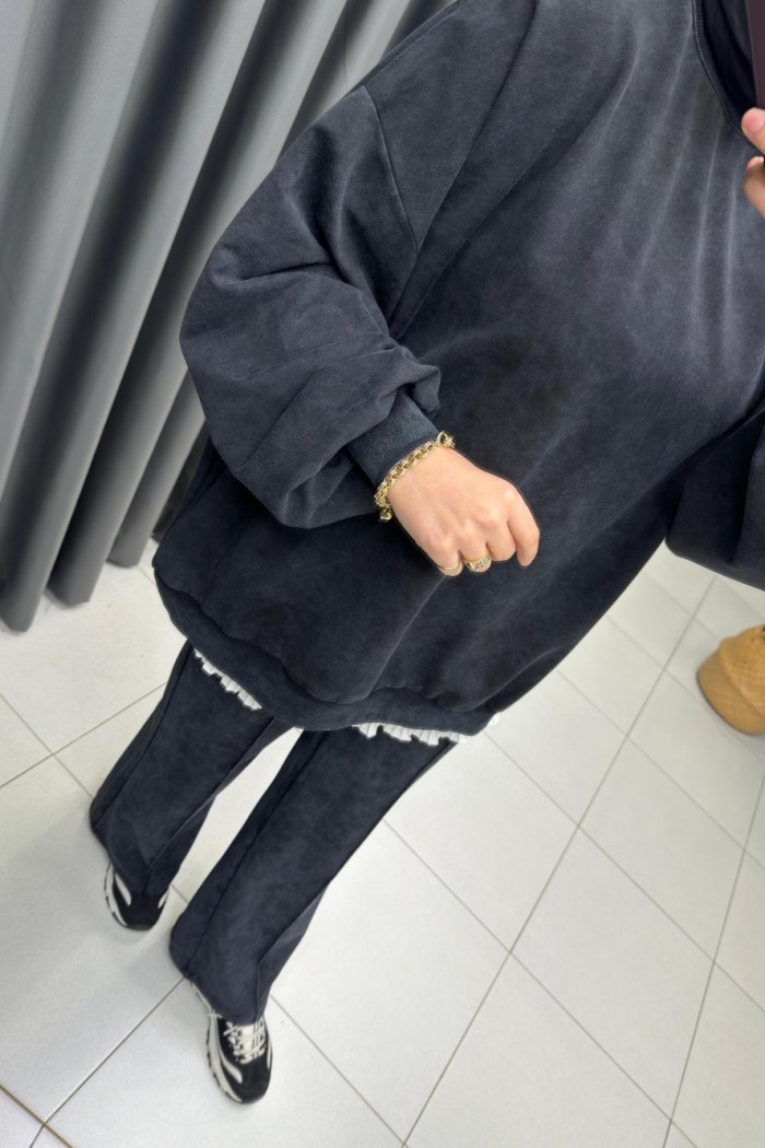 Oversize Batik Desen Takım  Siyah