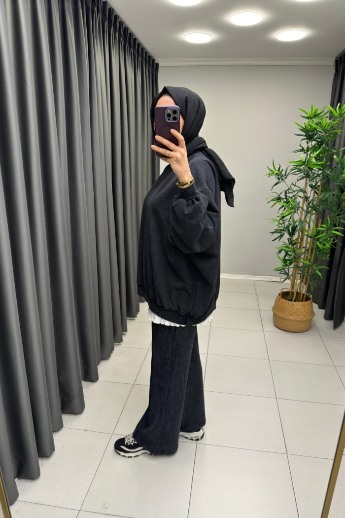 Oversize Batik Desen Takım  Siyah