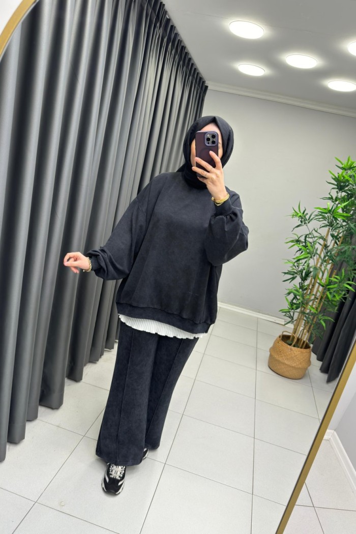 Oversize Batik Desen Takım  Siyah