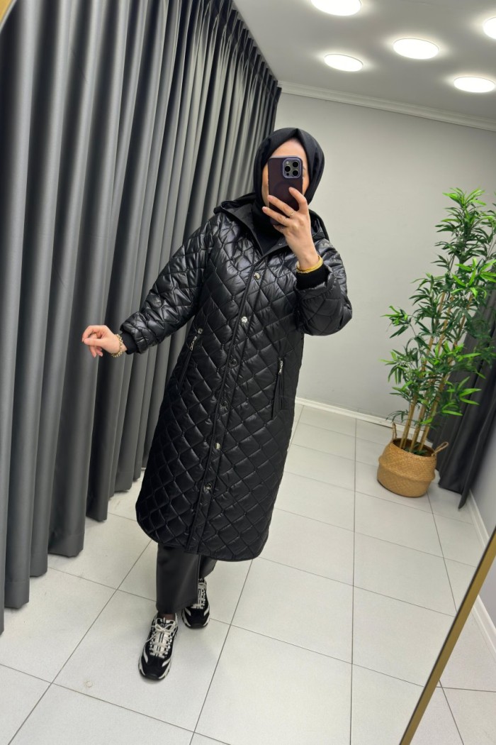 Levidor Kapitone Çıtçıtlı Mont  Siyah