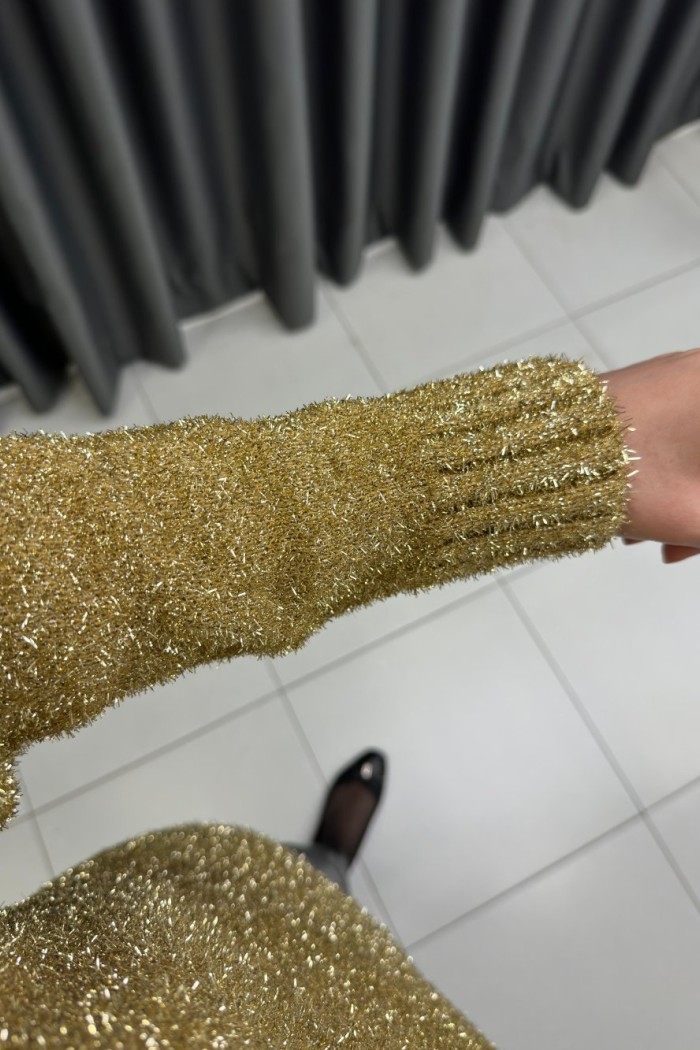 Star Simli Parıltılı Triko  Altın Sarısı