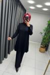 Omzu Patlı Merserize Tunik  Siyah